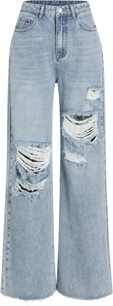 CIDER Women’s Ripped Jeans High Waisted Distressed Baggy Straight Wide Leg Pants