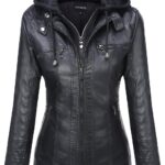 Tanming Women's Removable Hooded Faux Leather Jackets