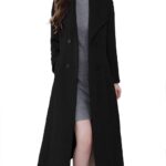 chouyatou Women's Chic Shawl Collar Work Double Breasted Maxi Long Wool Pea Coat