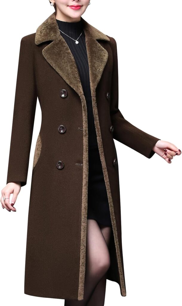 Aprsfn Women's Winter Wool Coats Double-breasted Notched Lapel Warm Jackets Midi Long Peacoat Long Sleeve Pea Coats