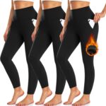 3 Pack Fleece Lined Leggings Women with Pockets -Warm Winter Yoga Pants for Women Thermal Running Workout Leggings