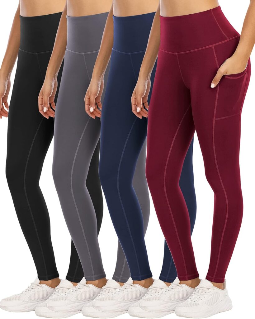 4 Pack Leggings with Pockets for Women,High Waist Tummy Control Workout Yoga Pants