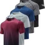 5 Pack Men’s Active Quick Dry Crew Neck T Shirts | Athletic Running Gym Workout Short Sleeve Tee Tops Bulk