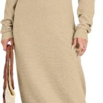 ANRABESS Women Long Sleeve Button V Neck Oversized Casual Loose Fit Waffle Knit Fall Midi Sweater Dress 2024 Trendy Outfits