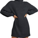 ANRABESS Women Oversized Sweater Dress Turtleneck Batwing Long Sleeve Ribbed Knit Loose 2024 Fall Winter Casual Short Dress