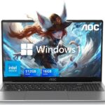 AOC 15.6" Laptop, Intel Quad-Core Processor (Up to 3.6GHz), 16GB RAM, 512GB SSD, Windows 11 Laptops Computer, FHD Screen, Webcam, Light&Thin, Metal Shell, HDMI, Type-C, USB3.2 (2024 Flagship)