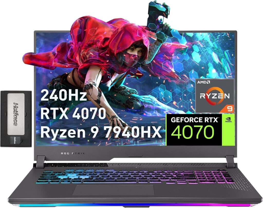 ASUS ROG Strix G17 17.3" QHD 240Hz Gaming Laptop, AMD Ryzen 9 7940HX, 64GB DDR5, 4TB PCIe SSD, RGB Backlit Keyboard, 720P Webcam, NVIDIA GeForce RTX 4070, Win 11 Pro, Gray, 256GB Docking Station Set