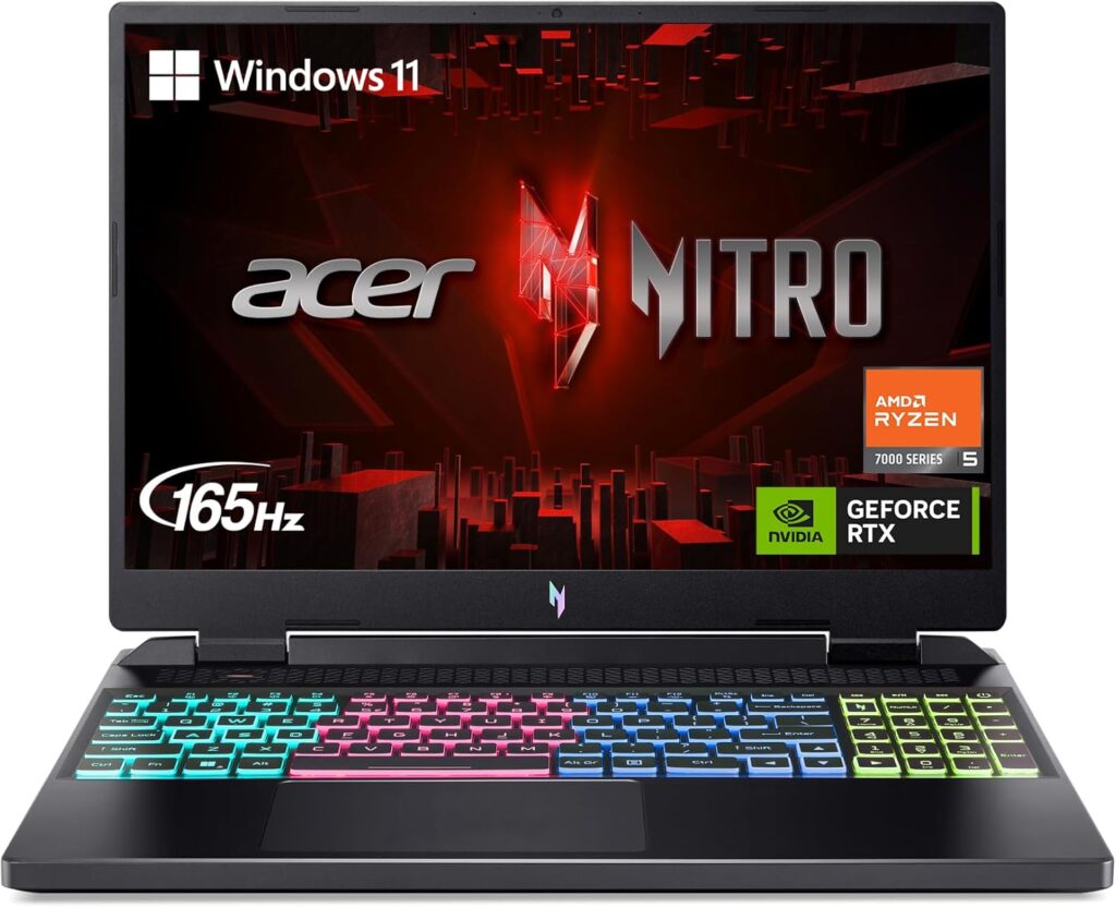 Acer Nitro 16 Gaming Laptop | AMD Ryzen 5 7640HS Hexa-Core CPU | NVIDIA GeForce RTX 4050 Laptop GPU | 16" WUXGA 165Hz IPS Display | 8GB DDR5 | 512GB Gen 4 SSD | WiFi 6E | RGB Backlit KB | AN16-41-R148