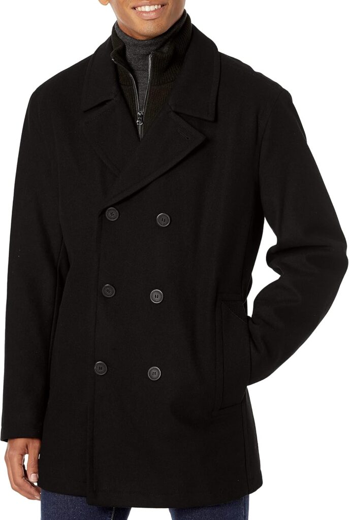 Andrew Marc Men's Burnett Melton Double-Breasted Wool Pea Coat Jacket