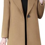 Aprsfn Women's Winter Wool Coats Long Sleeve One Buttoned Pea Coats Notched Lapel Jackets Mid-Length Windproof Overcoat