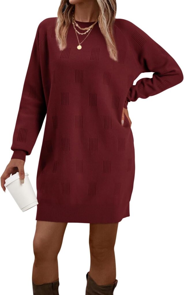 Arach&Cloz Womens Fall Fashion 2024 Sweater Dress Oversized Crew Neck Long Sleeve Knit Pullover Winter Clothes