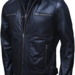 Artistry Mens Genuine Lambskin Leather Motorcycle Jacket with Removable Hood in Black Brown