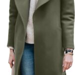 BZB Women's Long Wool Blend Pea Coat Winter Casual Overcoat Notched Lapel Collar Trench Coat Belted Long Jacket Outerwear