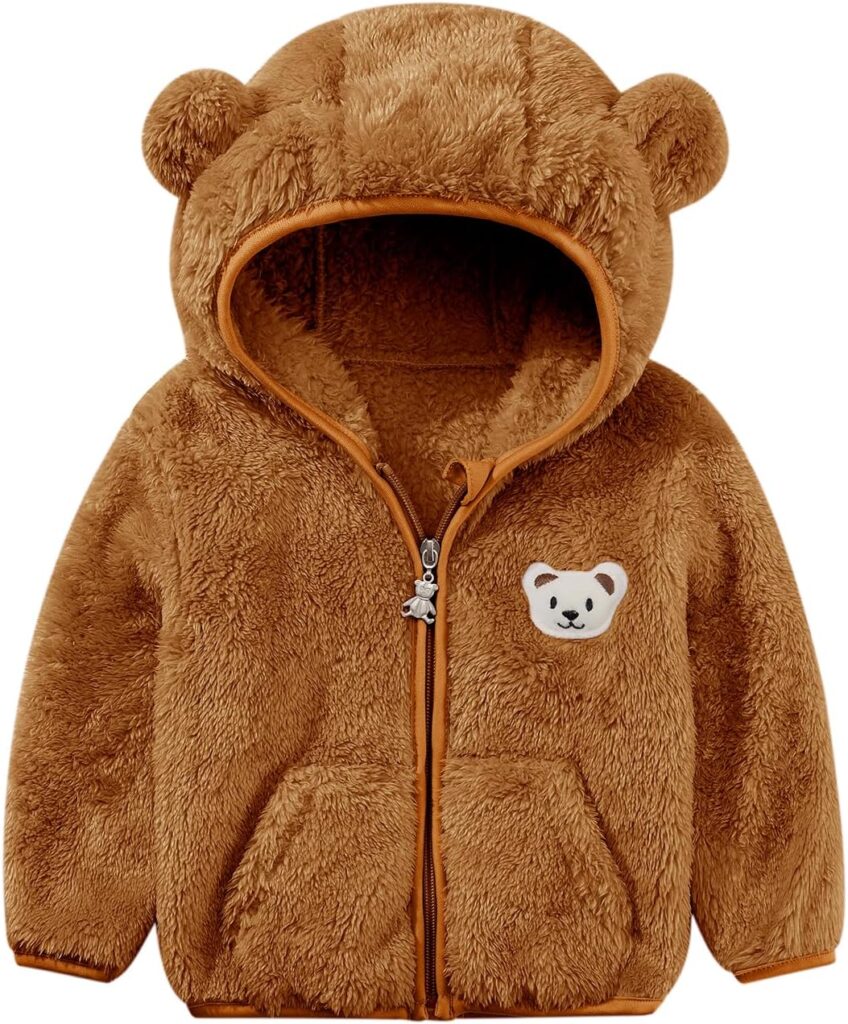 Baby Boys Girls Fleece Jackets Zip Up Hoodies Cute Bear Coats Fall Winter Fuzzy Jacket Newborn Boys Girls Outwear