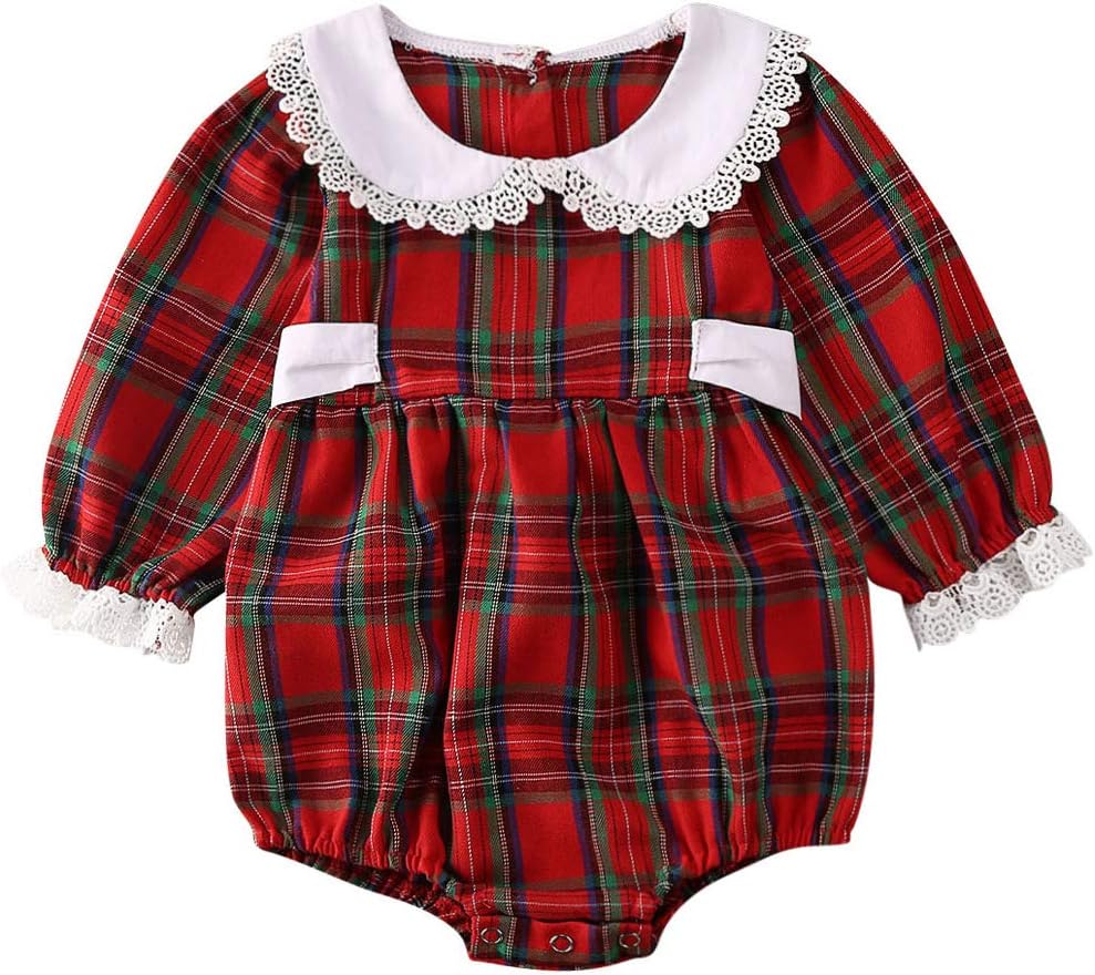 Baby Girl Christmas Dress Matching Newborn Girl Bodysuit Plaid Lace Princess Skirt Family Clothing