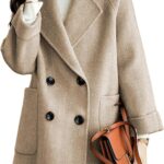 Bankeng Women's Winter Wool Blend Coat Notch Lapel Double Breasted Peacoat Loose Warm Coat Mid-Long Outerwear