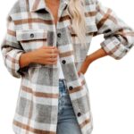 Beaully Women's Flannel Plaid Shacket Long Sleeve Button Down Shirts Jacket Coats with Side Pockets