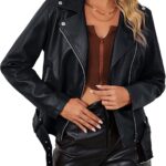 Bellivera Women Faux Leather Casual Jacket, Fall and Spring Fashion Motorcycle Bike Coat