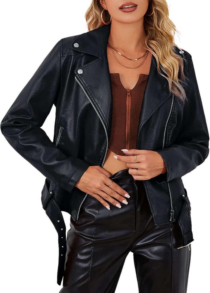 Bellivera Women Faux Leather Casual Jacket, Fall and Spring Fashion Motorcycle Bike Coat