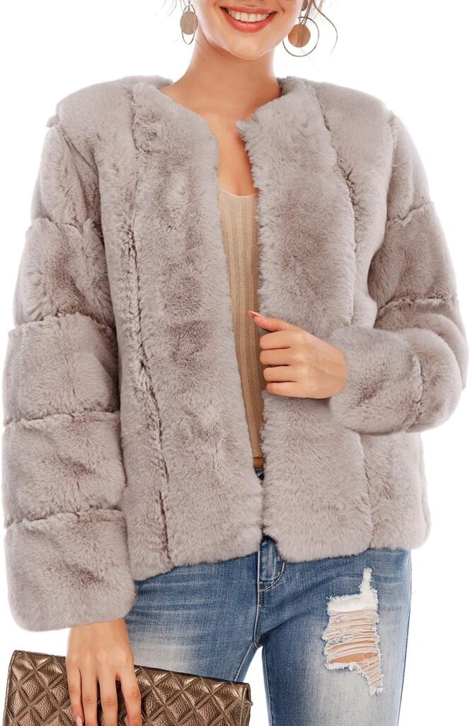 BerryGo Women's Long Sleeve Open Front Fuzzy Faux Fur Coat