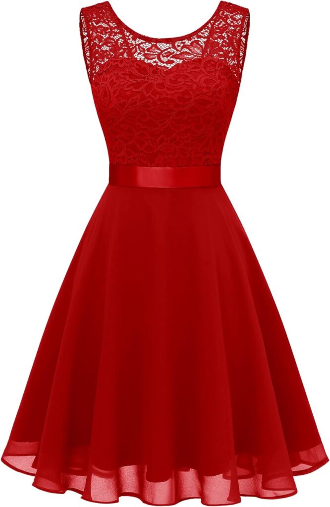 BeryLove Cocktail Dresses Homecoming Dress for Teens Wedding Guest Sleeveless Lace Formal Dresses