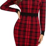 Beyove Women's Colorblock Striped Long Sleeve Cotton Knit Sweater Bodycon Dress XS-XXL