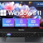 Blackview 15.6 Inch Laptop Computer | Gaming Laptop | 16GB(up to 32GB) RAM 512GB SSD | N97 Processor | FHD 1920 * 10800 | 180 Angle Open | Windows 11 Pro | Fingerprint Unlock, Gray