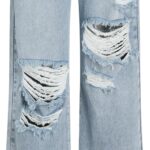 CIDER Women’s Ripped Jeans High Waisted Distressed Baggy Straight Wide Leg Pants