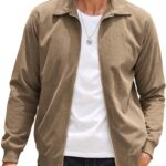 COOFANDY Men's Casual Corduroy Jacket Lightweight Zip Up Vintage Jacket Collared Bomber Jacket