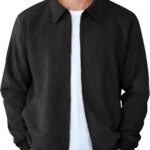 COOFANDY Men's Casual Suede Bomber Jacket Lightweight Full Zip Up Jackets Vintage Faux Leather Jacket