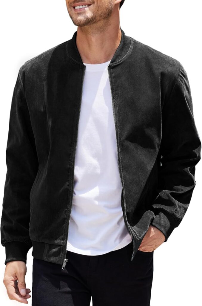 COOFANDY Men's Casual Varsity Jacket Vintage Lightweight Suede Bomber Jackets