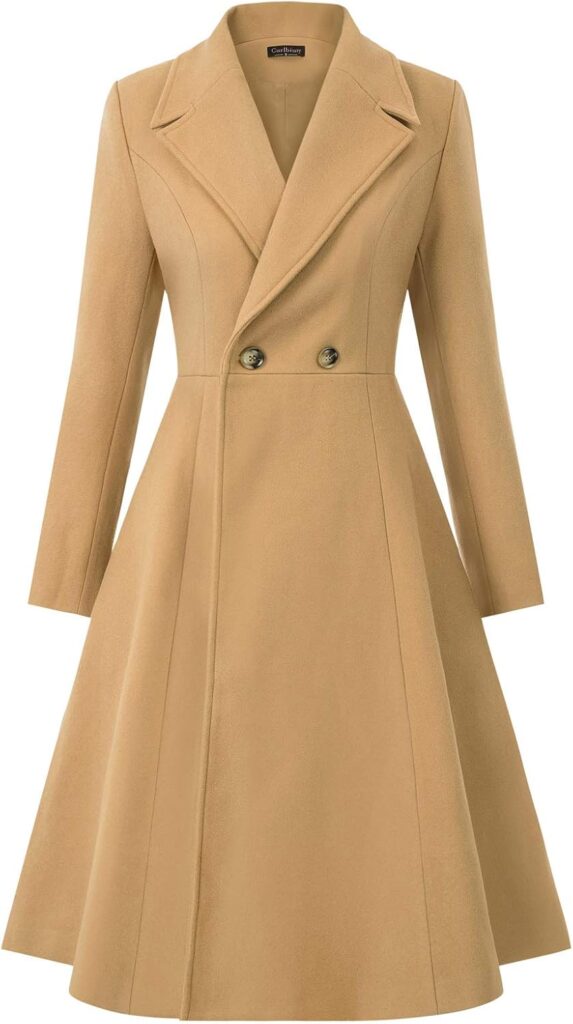 CURLBIUTY Women's Pea Coat Double Breasted A Line Long Trench Coat Winter Dress Coat with Pockets