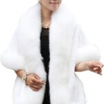 Caracilia Women Luxury Faux Fur Coat Jackets Wrap Cape Shawl for Wedding Party