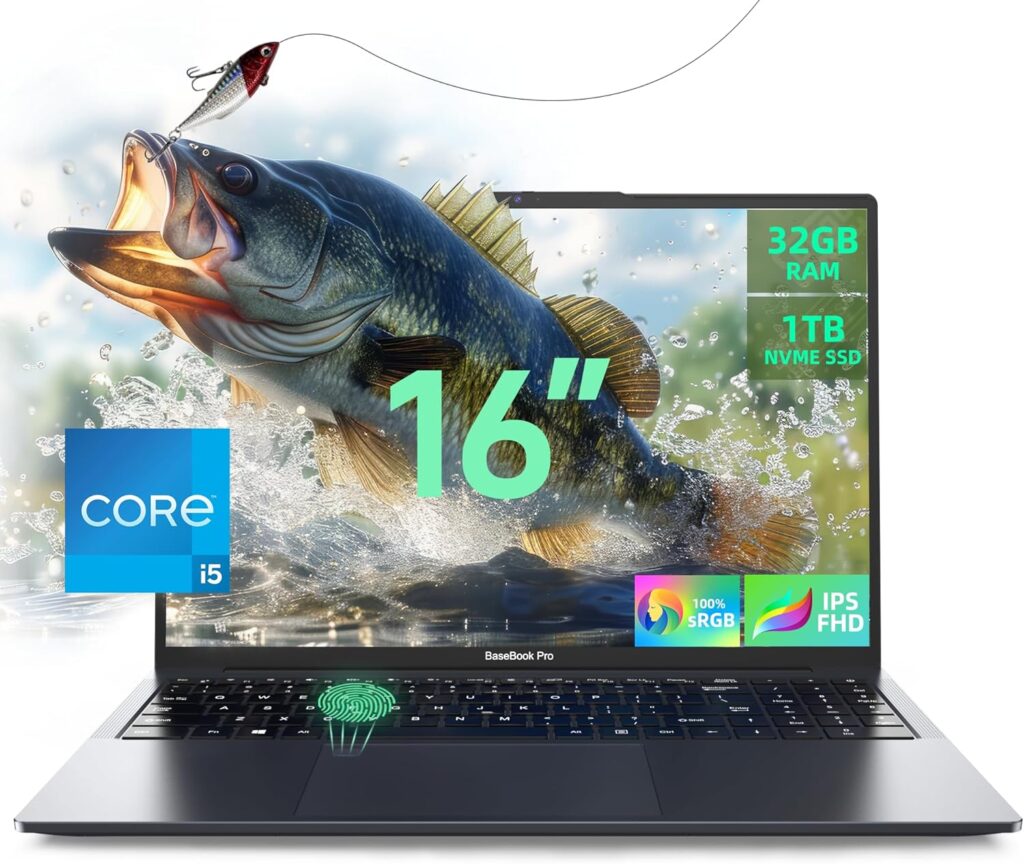 Casual Gaming Laptop, 32GB RAM, 1T SSD, 16-inch Computer Laptops with Core i5-1035G4 CPU, Iris Plus Graphics, 100% sRGB 1920x1200p IPS FHD 16:10 Display, LAN(RJ45), Fingerprint, USB3.0