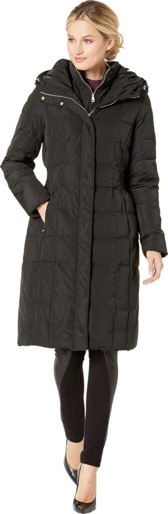 Cole Haan Women's Knee Length Hooded Quilted Down Coat