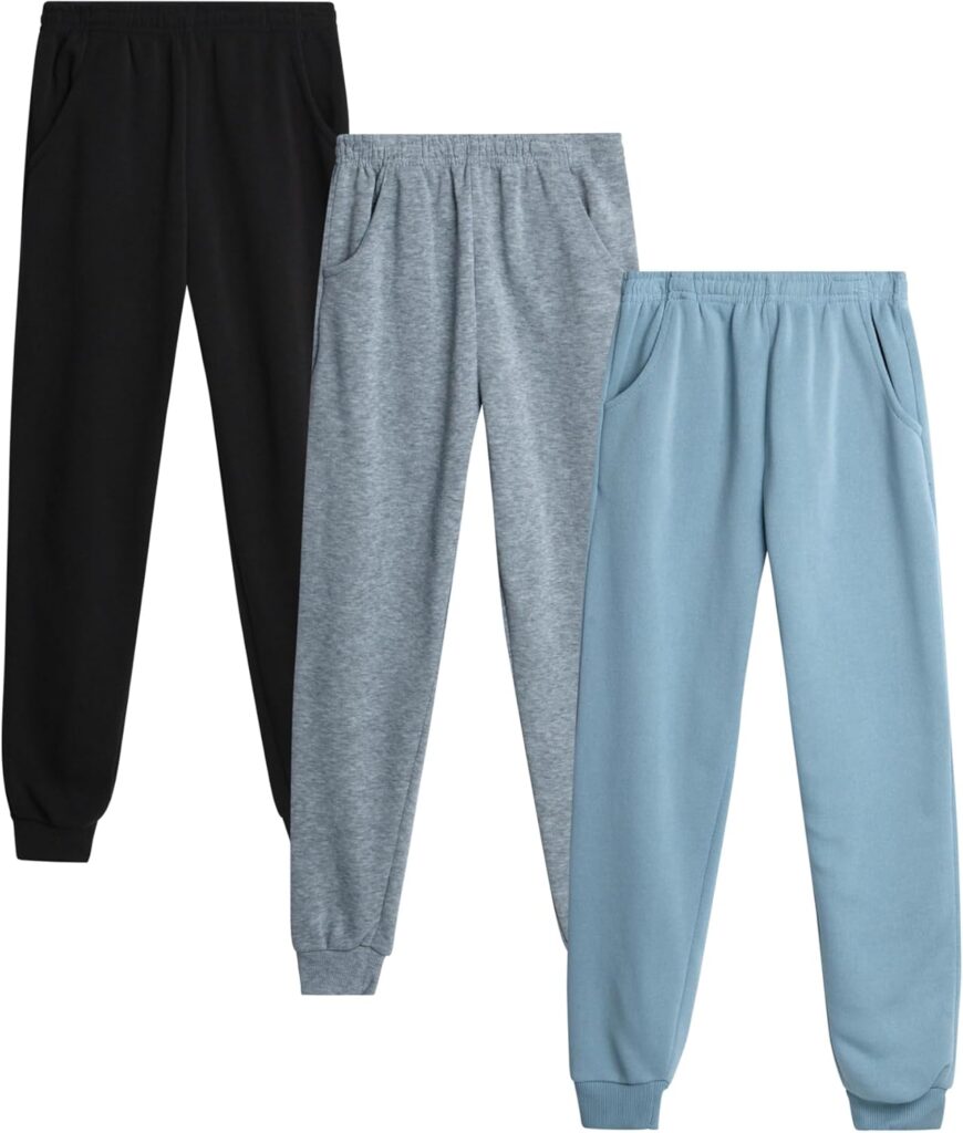 Coney Island Girls’ Sweatpants – 3 Pack Active Fleece Jogger Pants with Pockets – Performance Sweatpants for Girls (5-16)