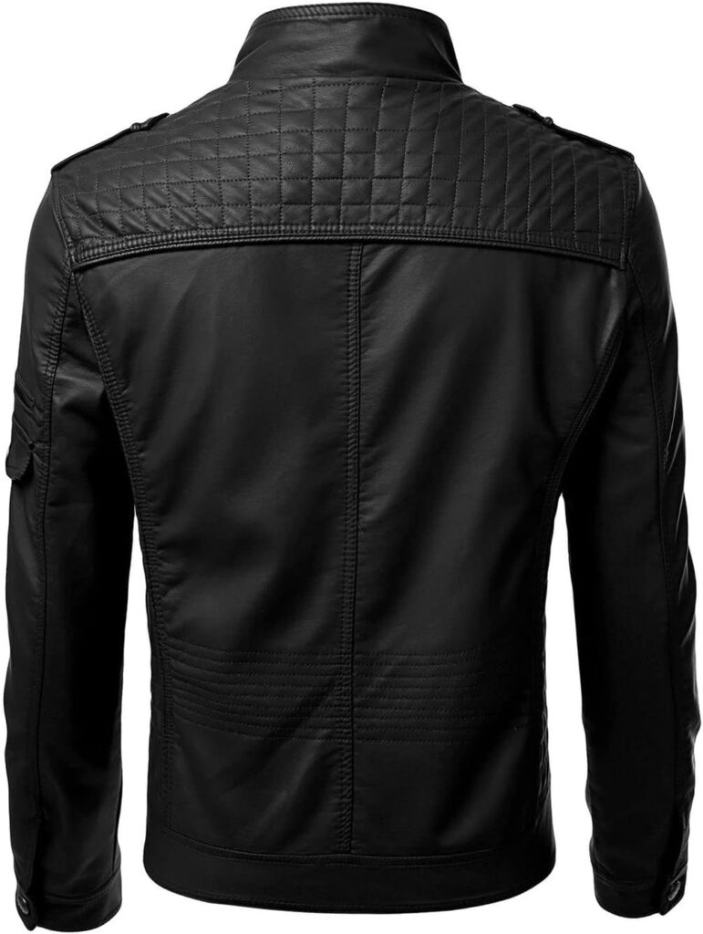 DECIMAL Men's Black Genuine Lambskin Leather Biker Jacket VINTAGE REAL MOTORCYCLE JACKETS FOR MEN