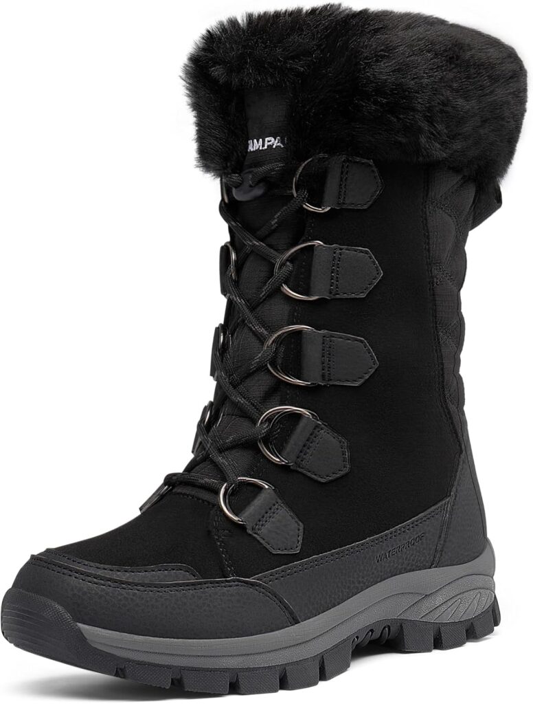 DREAM PAIRS Women's Waterproof Winter Snow Boots, Warm Comfortable Faux Fur Insulated Non-Slip Outdoor Lace-Up Florin Mid Calf Booties