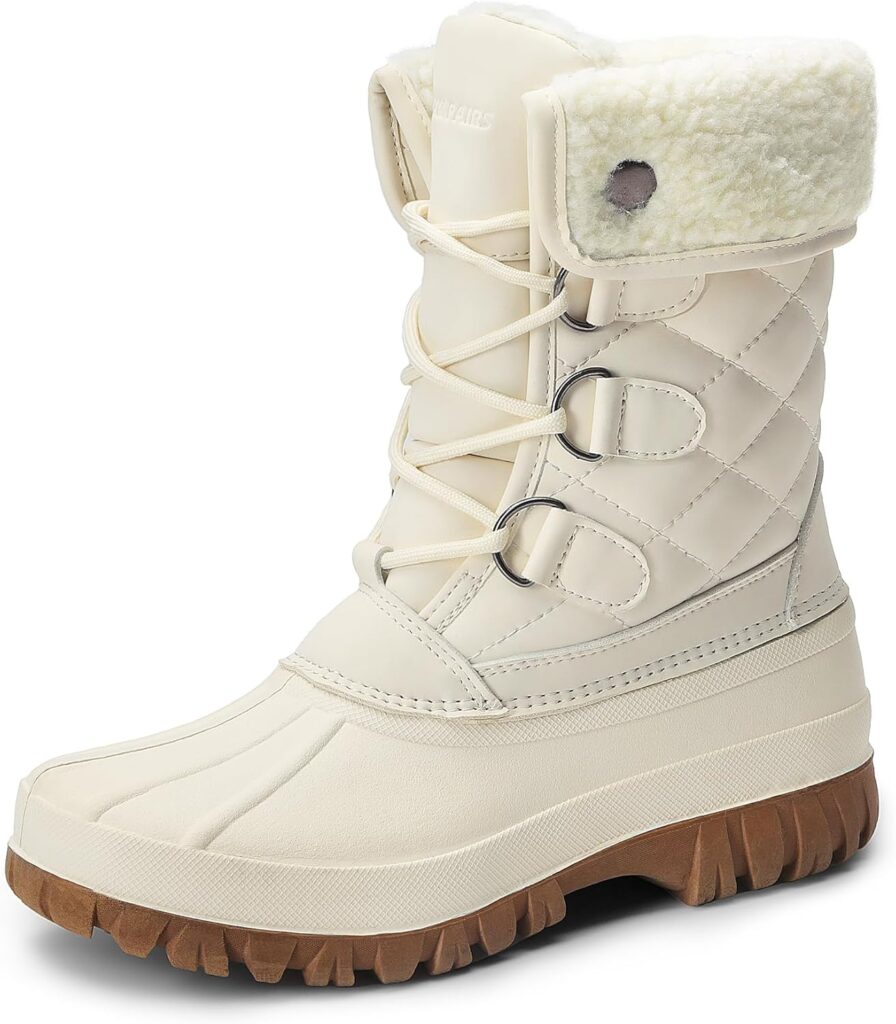 DREAM PAIRS Women's Winter Duck Boots Mid Calf Warm Insulated Faux Fur Lined Waterproof Lace Up Snow Boots