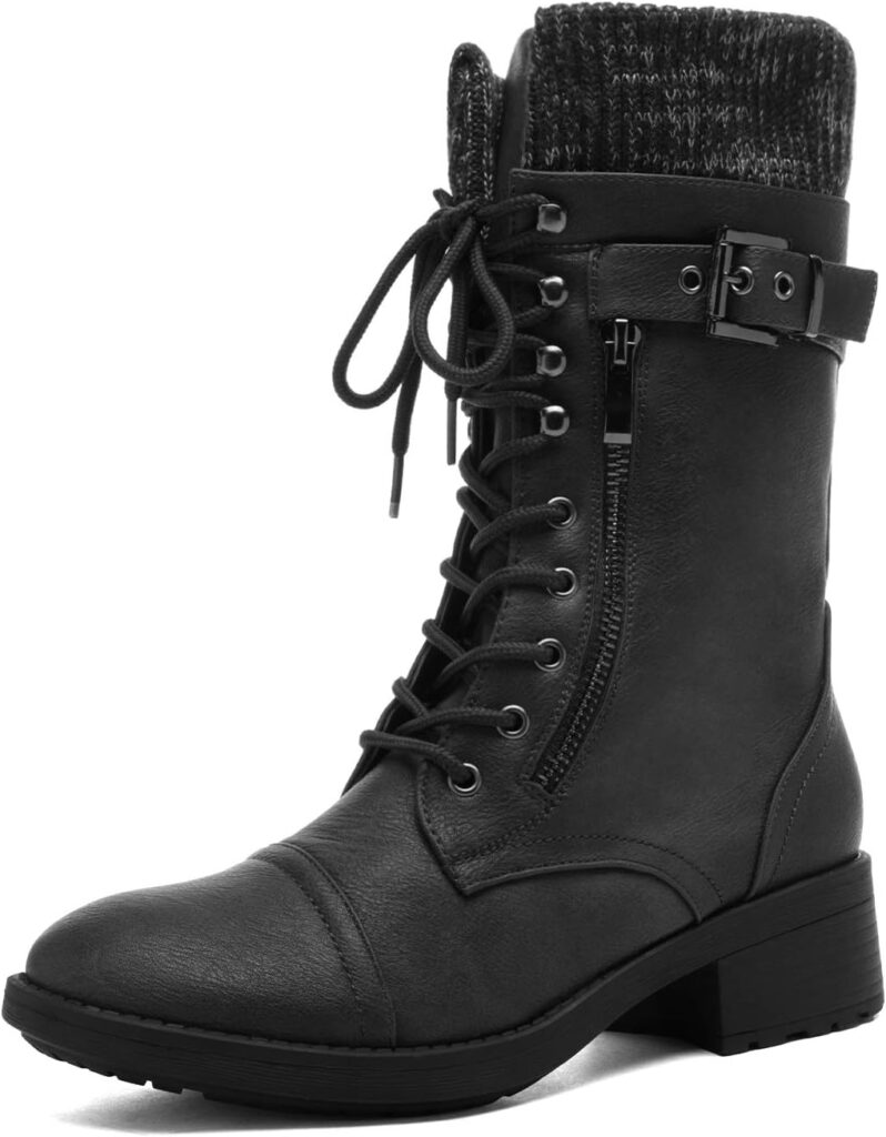 DREAM PAIRS Women's Winter Lace up Mid Calf Combat Riding Military Boots