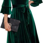 DRESSTELLS Velvet Cocktail Dress for Women, 2024 Christmas Holiday Party Long Sleeve Velour Dresses