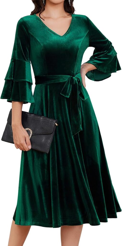 DRESSTELLS Velvet Cocktail Dress for Women, 2024 Christmas Holiday Party Long Sleeve Velour Dresses