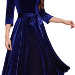 DRESSTELLS Velvet Cocktail Dress for Women, 2024 Winter Christmas Holiday Dress, 3/4 Long Sleeves Party Formal Dress