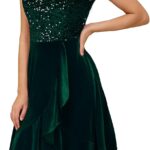 DRESSTELLS Velvet Sequin Christmas Holiday Party Dresses for Women, Sparkly Cocktail Wedding Guest Dress