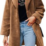 Danedvi Womens Fuzzy Fleece Lapel Collar Midi Coat Faux Fur Warm Winter Outwear Jackets