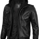 Decrum Hooded Leather Jacket Men - Bomber Leather Jackets For Men With Removable Hood