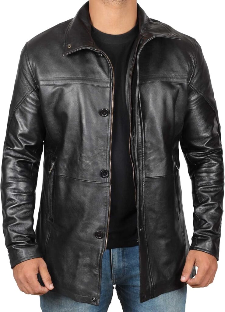 Decrum Leather Coat Men - Carcoat Style Winter Fashion Real Lambskin Long Leather Jackets For Men