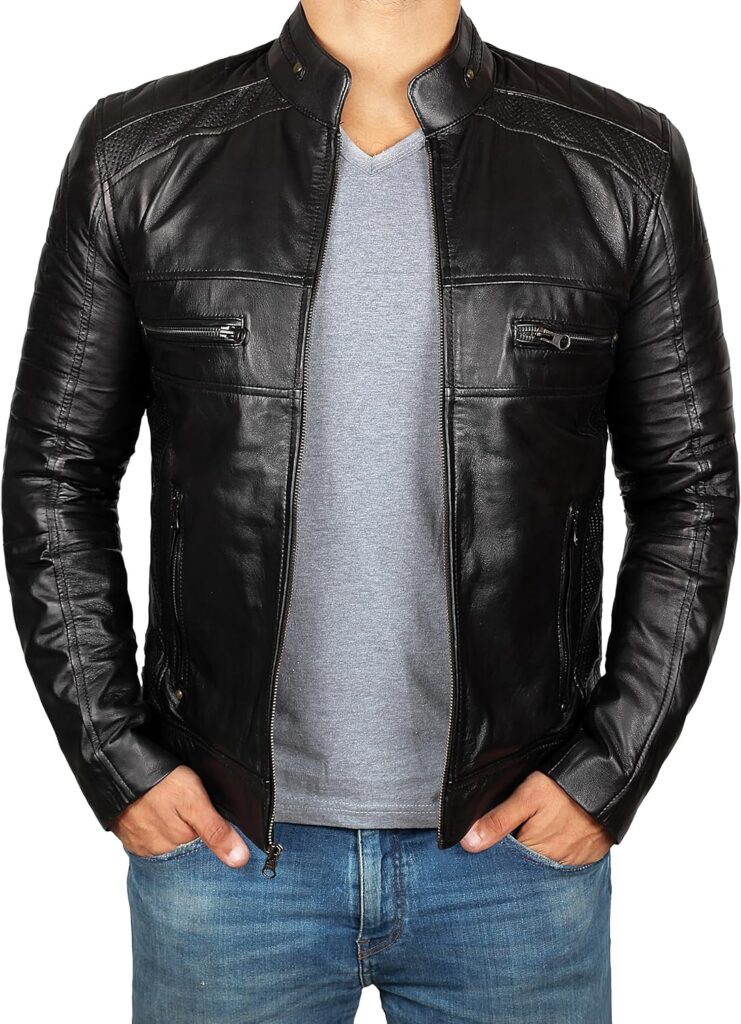 Decrum Real Leather Jacket Men - Motorcycle Black and Brown Leather Jacket