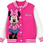 Disney Minnie Mouse Mickey Mouse Stitch Kids Varsity Bomber Jacket Lightweight Button-up Sweatshirt Toddler-Big Kids