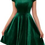 Dressystar Women's Velvet Dress Cocktail Party Formal Vintage Dress Cap Sleeve A-line 50s Retro Rockabilly Dress Prom Gown